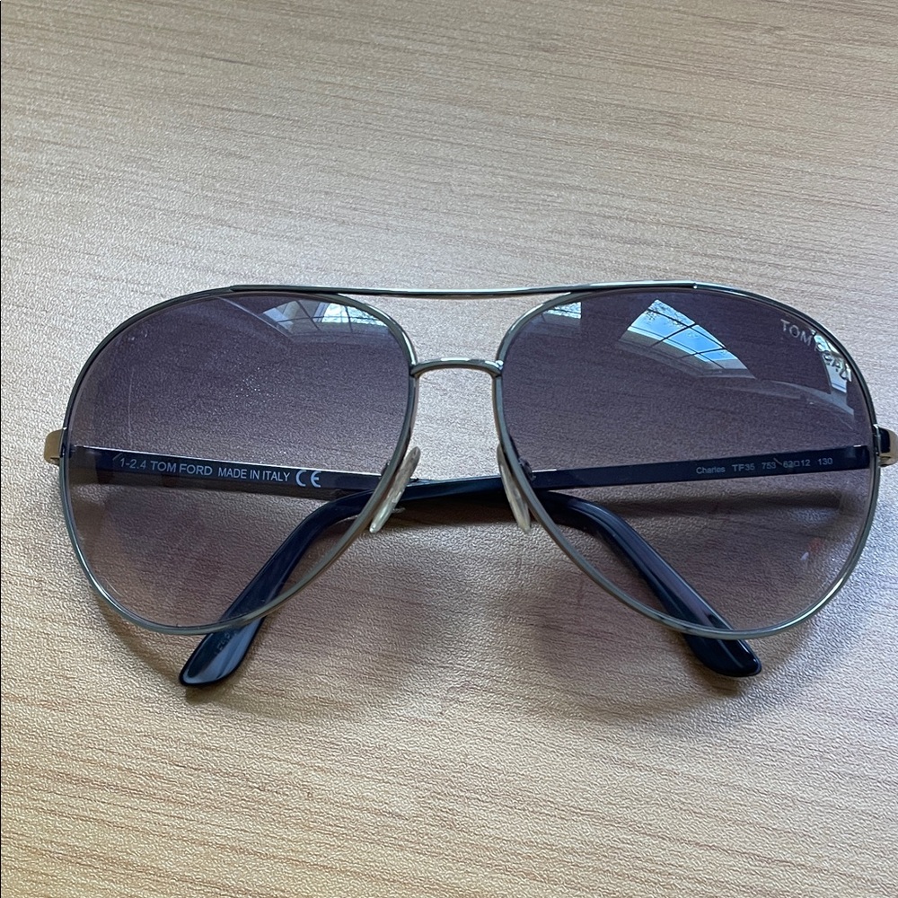 Tom Ford Silver Aviator Sunglasses with Gradient Gray Lenses